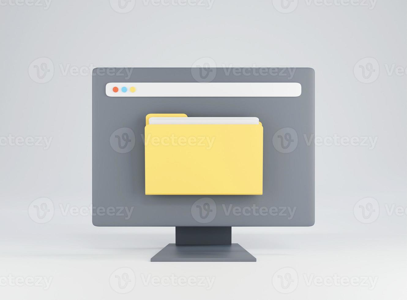 3D folder icon on desktop computer. File transfer concept. 3D rendering photo