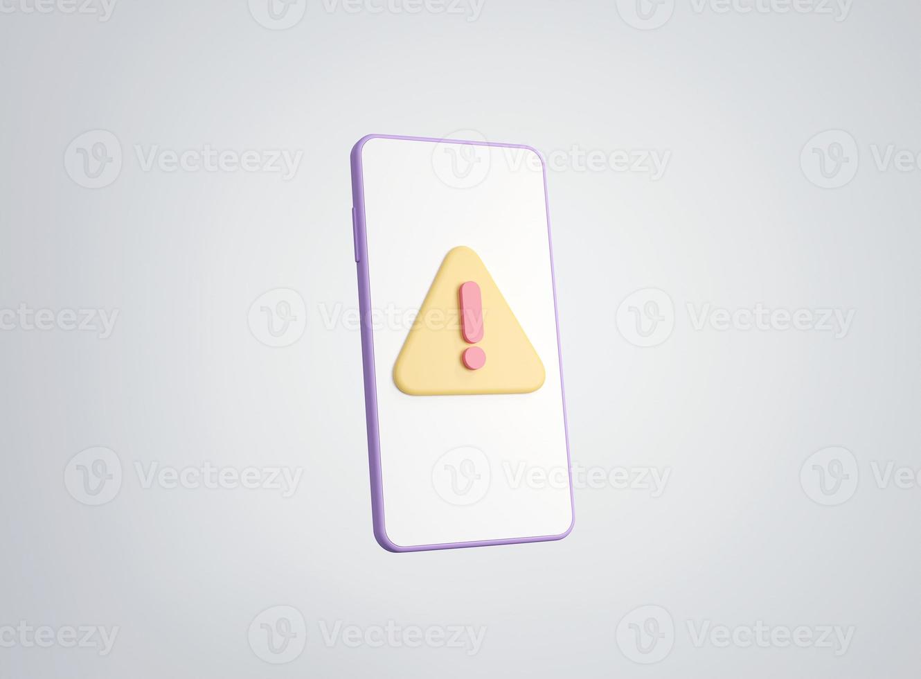 Exclamation mark on mobile phone. 3D rendering. photo