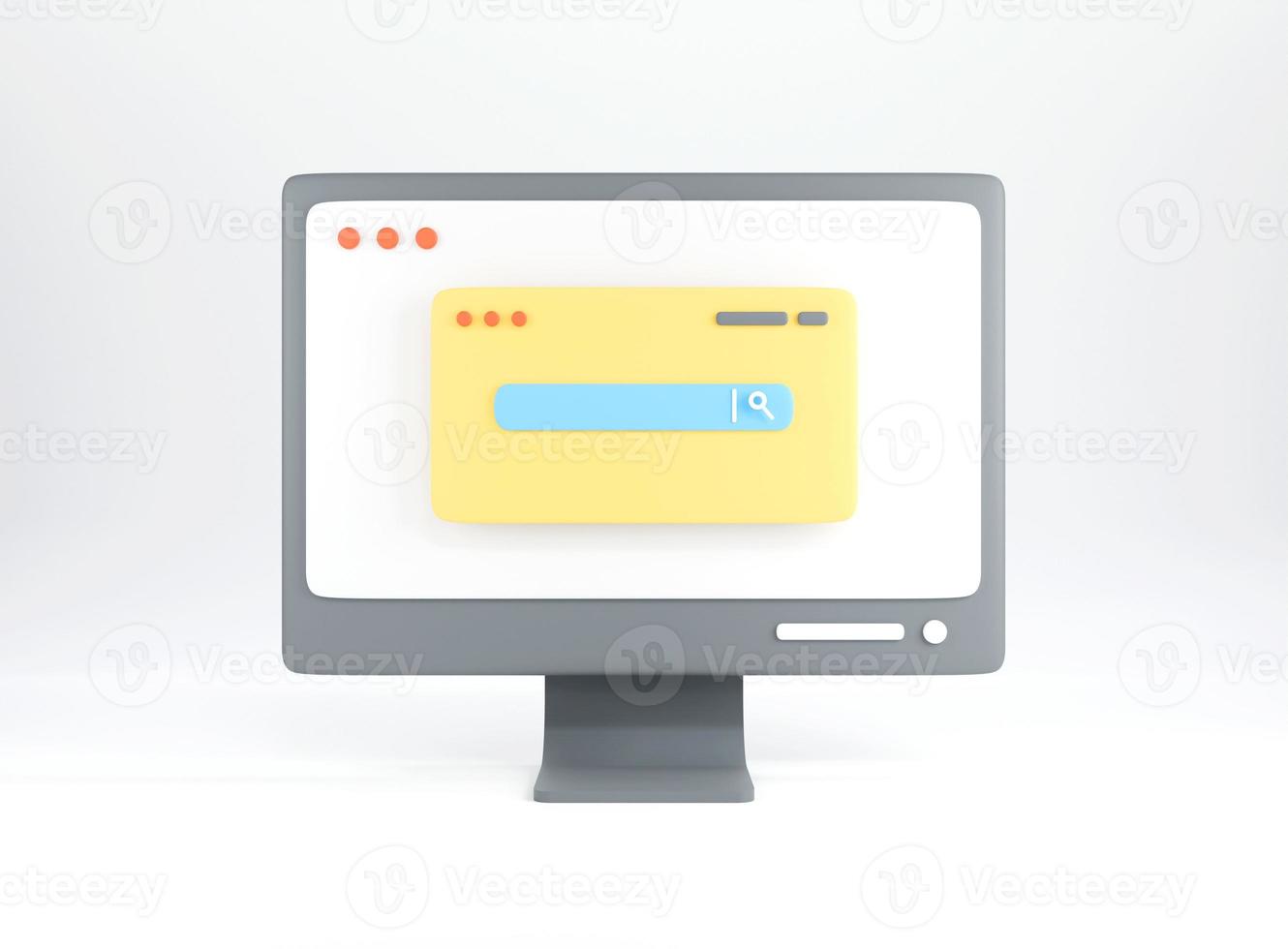 3D search bar with popup on desktop computer. 3D rendering. photo