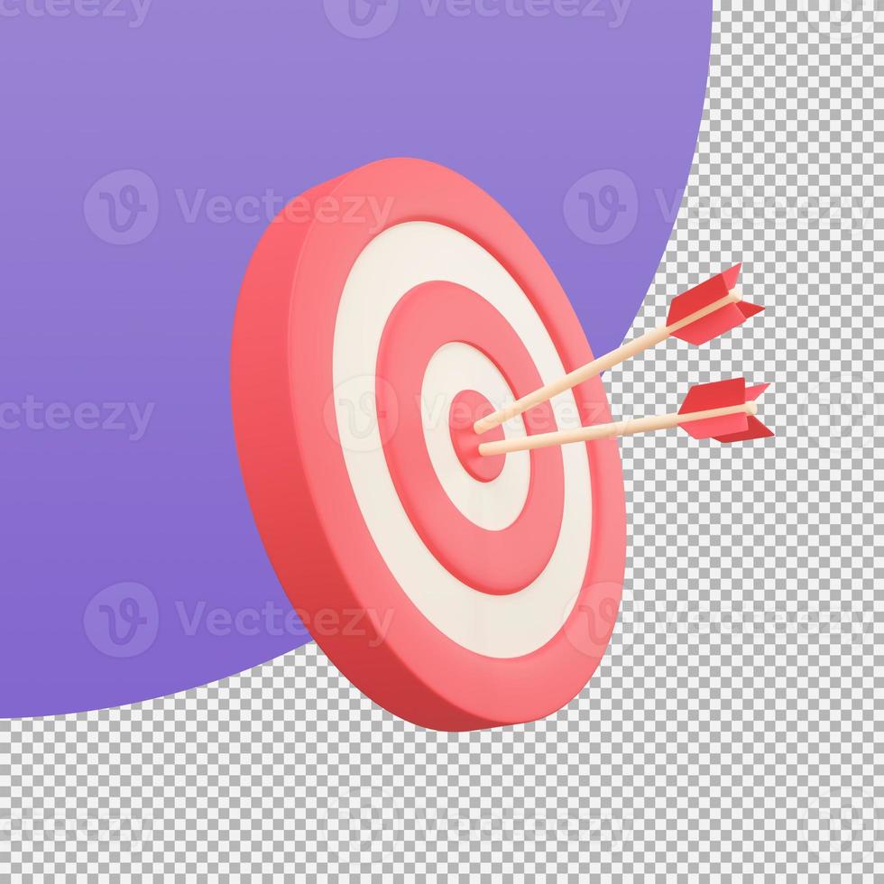 flechas disparadas en el centro del concepto de análisis de marketing objetivo para objetivos comerciales. Ilustración 3d con trazado de recorte. foto