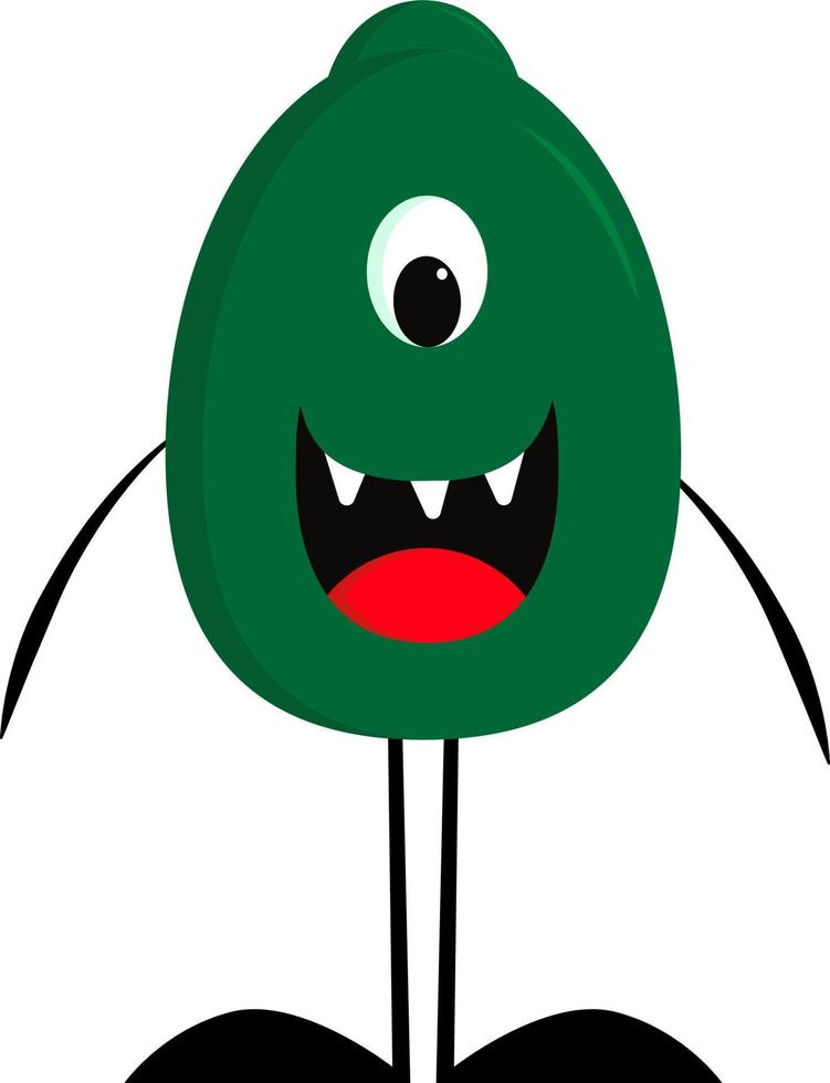 A happy 1 eyed green monster, vector or color illustration.