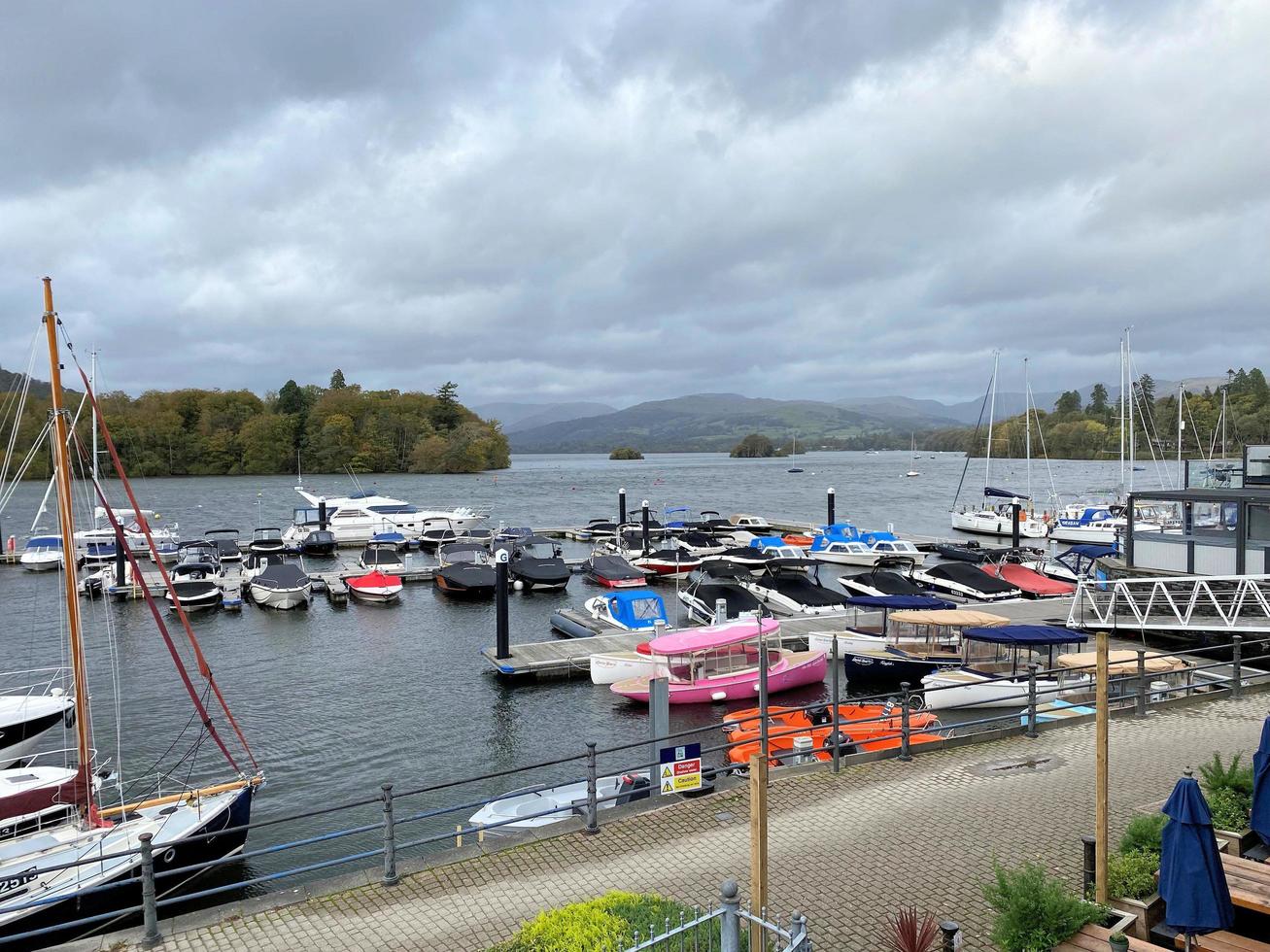 Windermere in the UK in 2022. A view of Boats on Lake Windermere