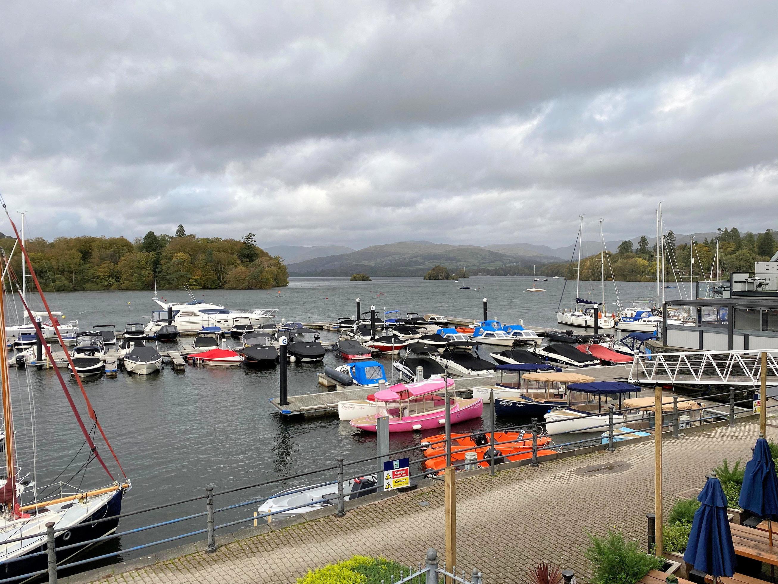 Windermere in the UK in 2022. A view of Boats on Lake Windermere