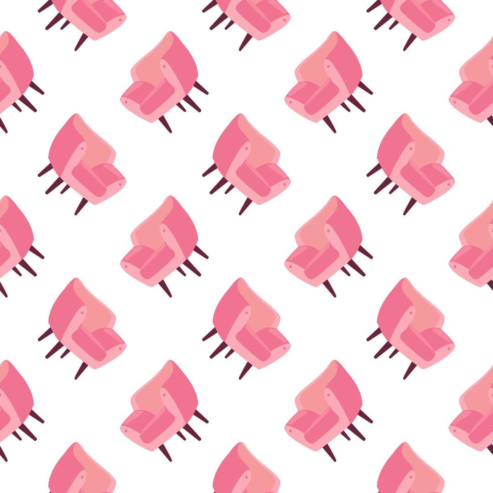 Pink armchair ,seamless pattern on white background. vector