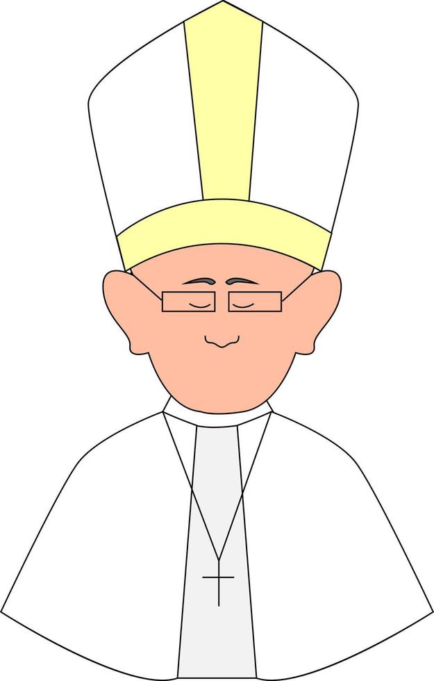 Happy pope with glasses, illustration, vector on white background.