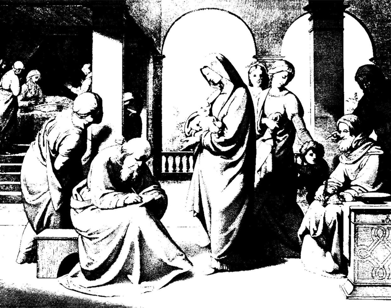 The Naming of St. John is a painting by Johann Overbeck, vintage engraving. vector