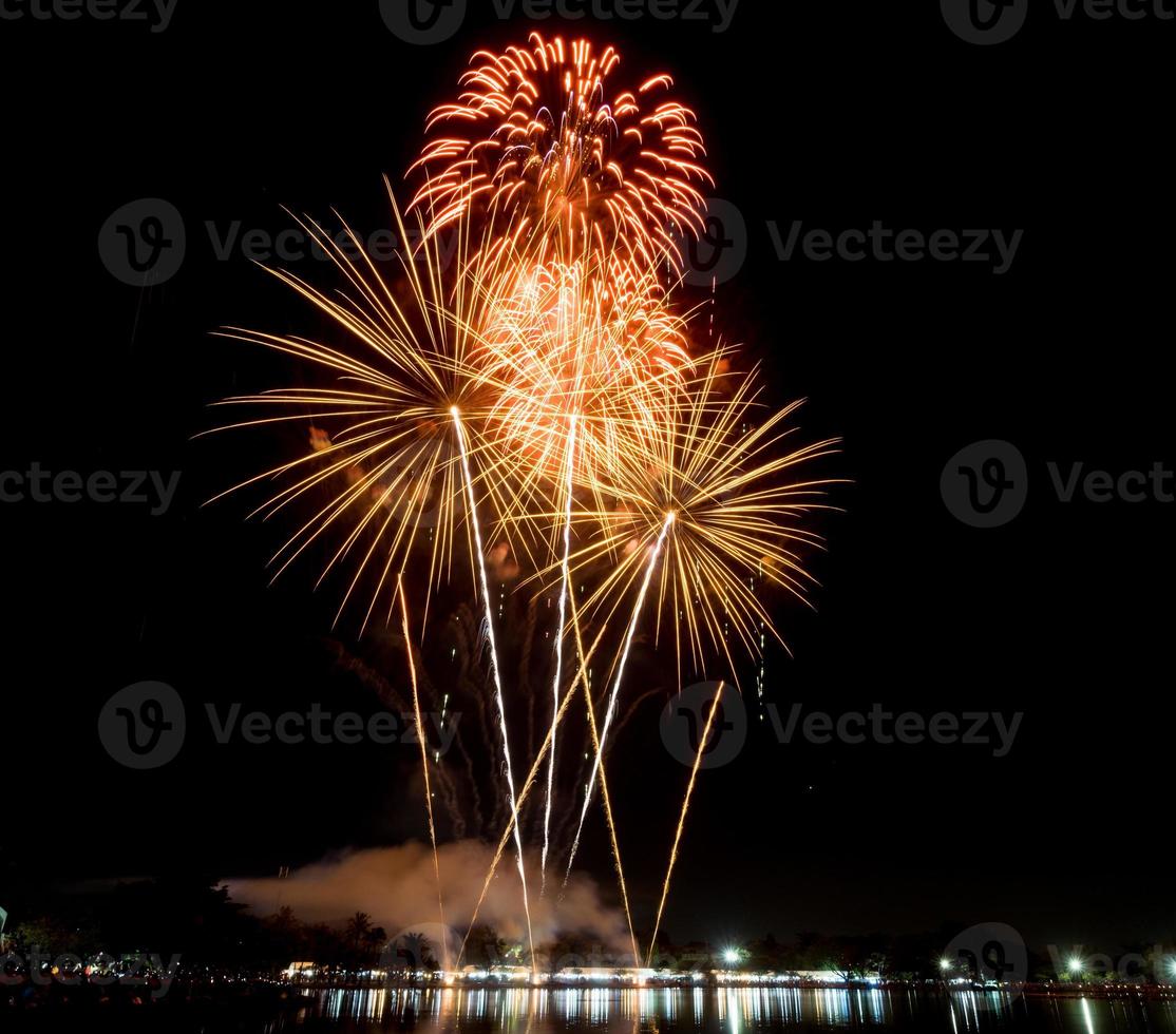 Amazing Beautiful firework on black background for celebration anniversary merry christmas eve and happy new year photo