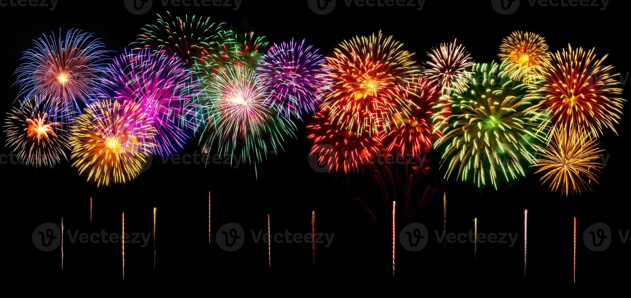 Amazing Beautiful firework on black background for celebration anniversary merry christmas eve and happy new year photo