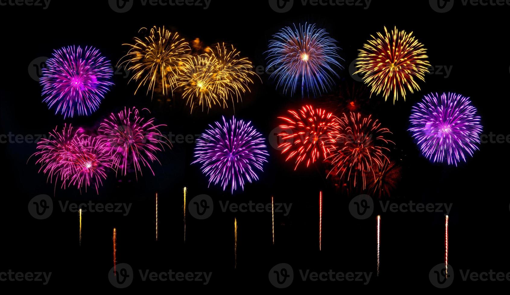 Amazing Beautiful firework on black background for celebration anniversary merry christmas eve and happy new year photo