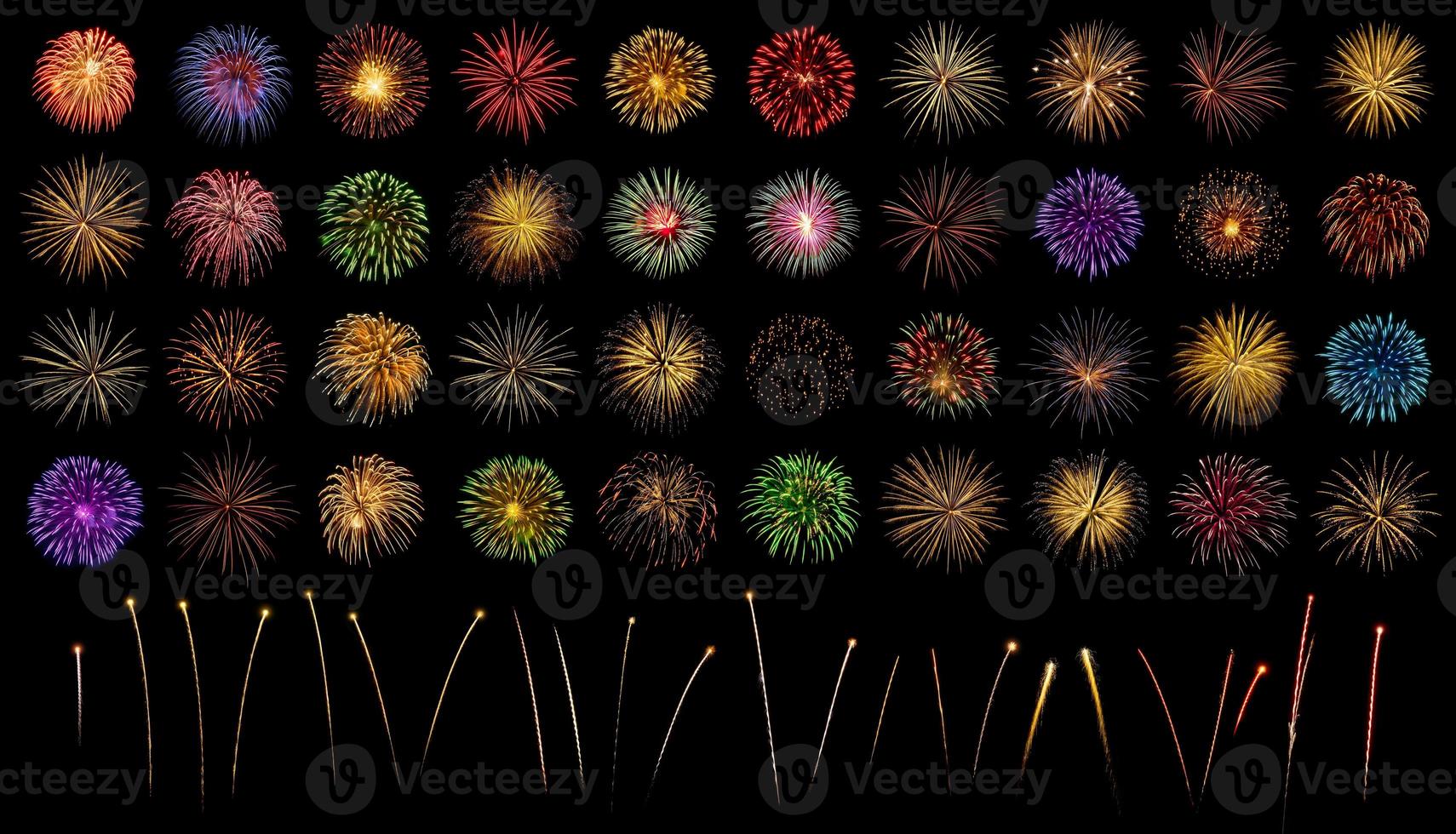 Collection Set Amazing Beautiful firework isolated on black background for celebration anniversary merry christmas eve and happy new year photo