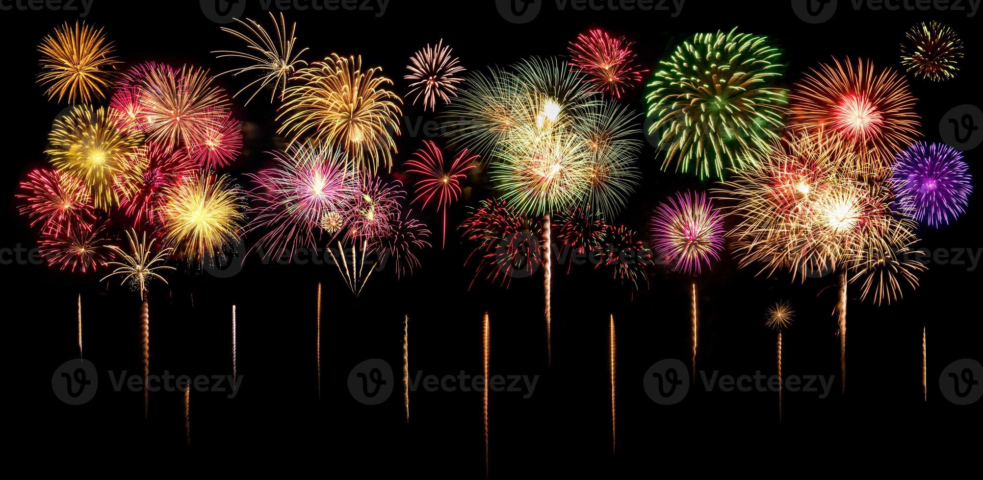 Amazing Beautiful firework on black background for celebration anniversary merry christmas eve and happy new year photo