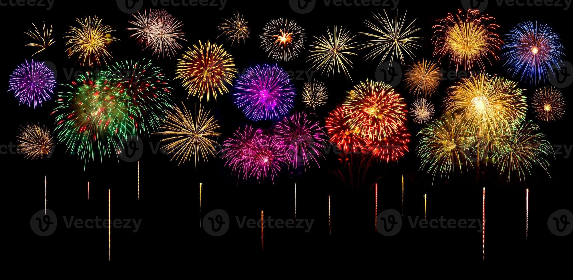 Amazing Beautiful firework on black background for celebration anniversary merry christmas eve and happy new year photo