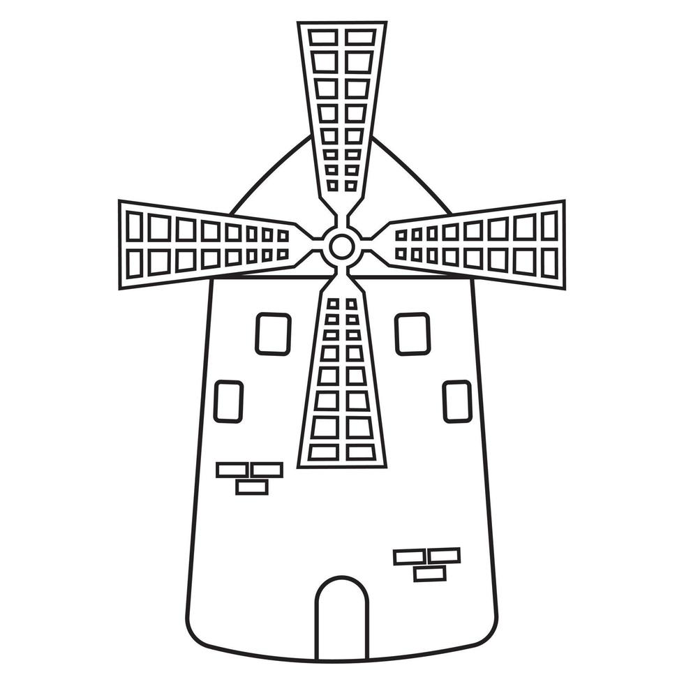 An old mill, an isolated outline of doodles with one hand-drawn artistic line. vector