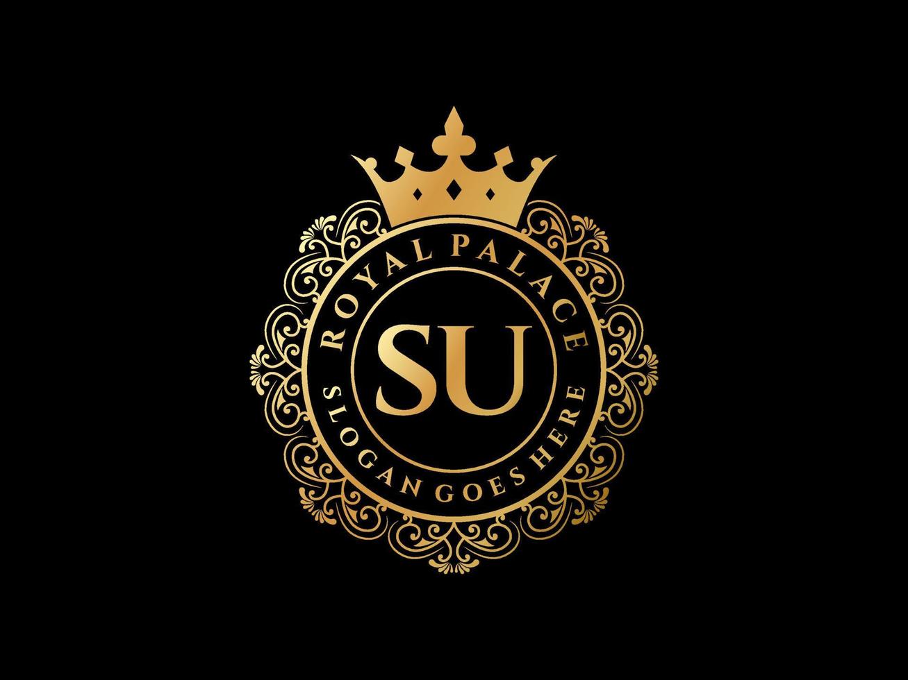 Letter SU Antique royal luxury victorian logo with ornamental frame. vector