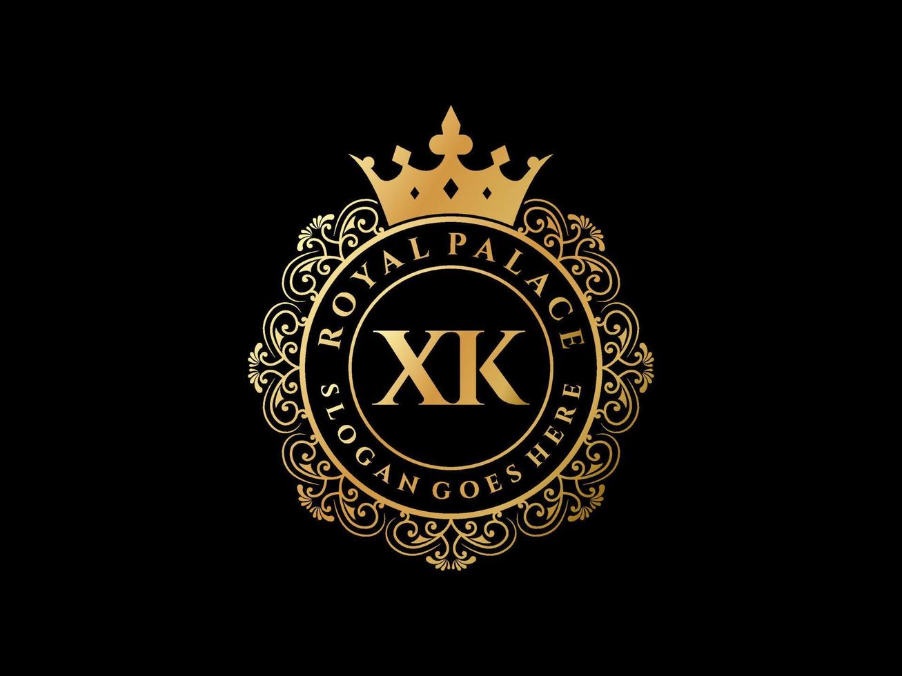 Letter XK Antique royal luxury victorian logo with ornamental frame. vector