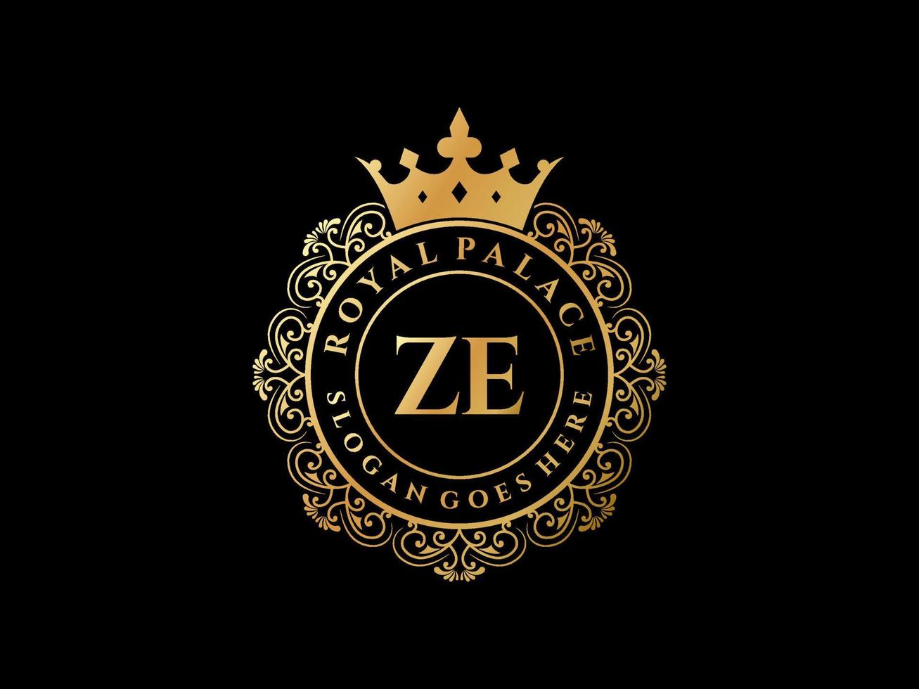 Letter ZE Antique royal luxury victorian logo with ornamental frame. vector
