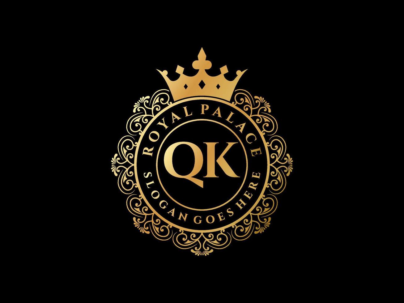 Letter QK Antique royal luxury victorian logo with ornamental frame. vector