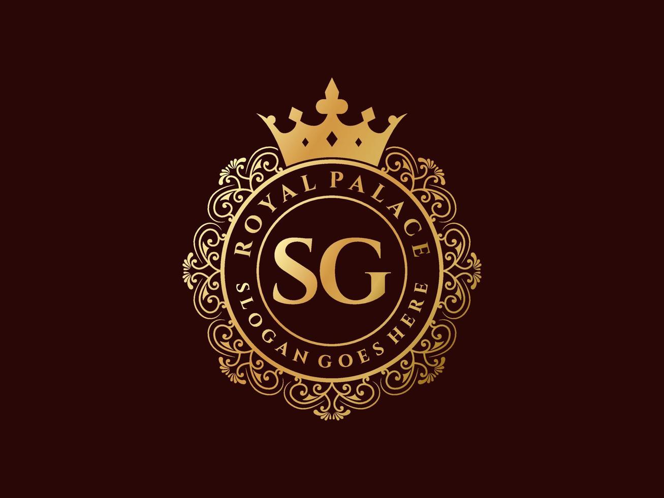 Letter SG Antique royal luxury victorian logo with ornamental frame. vector