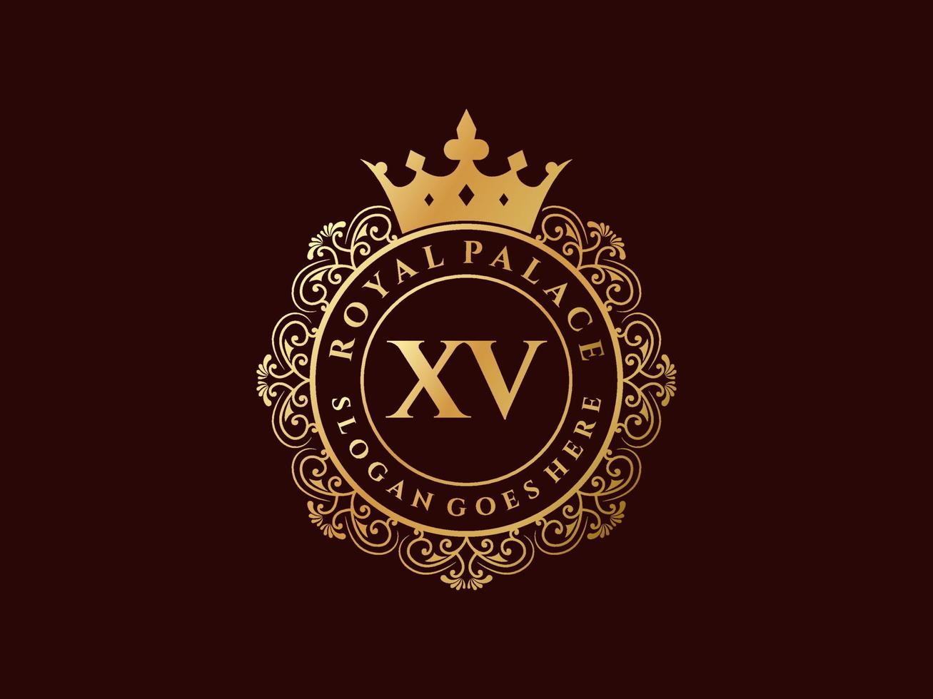 Letter XV Antique royal luxury victorian logo with ornamental frame. vector