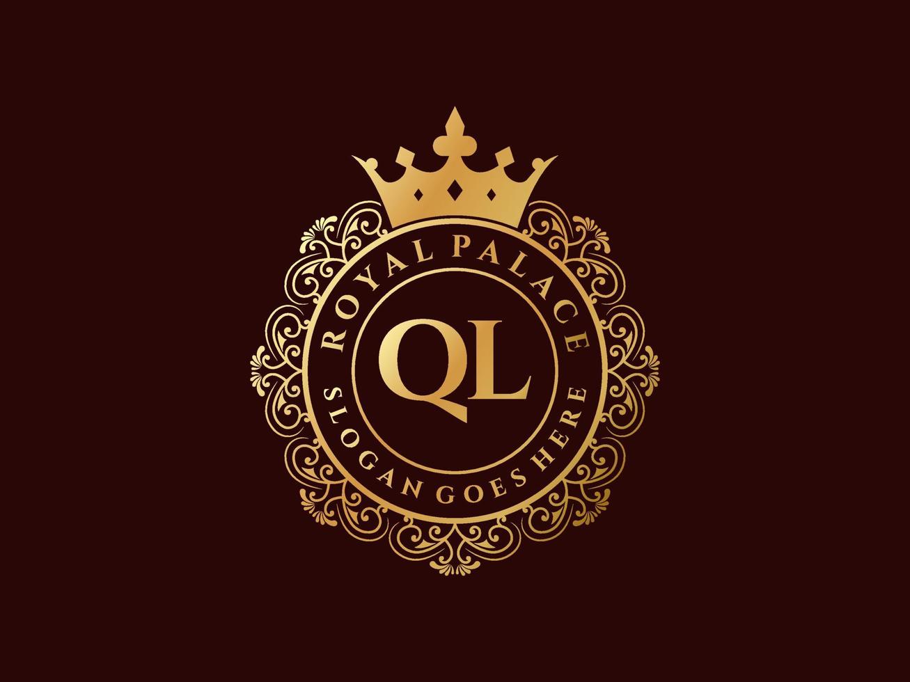 Letter QL Antique royal luxury victorian logo with ornamental frame. vector