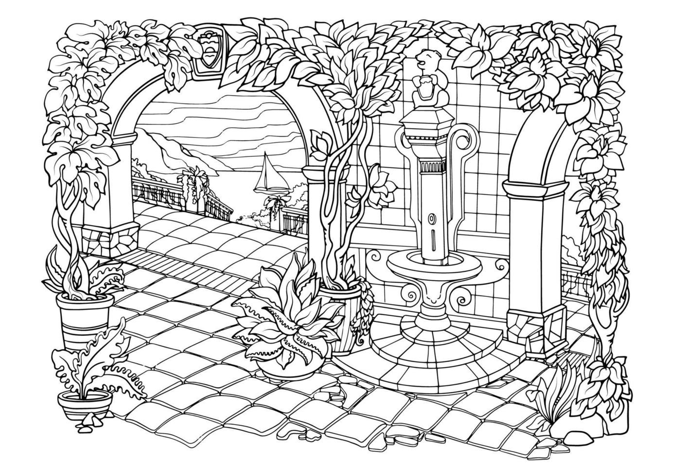 jardín secreto romántico. páginas para colorear. página para colorear antiestrés. vector. vector