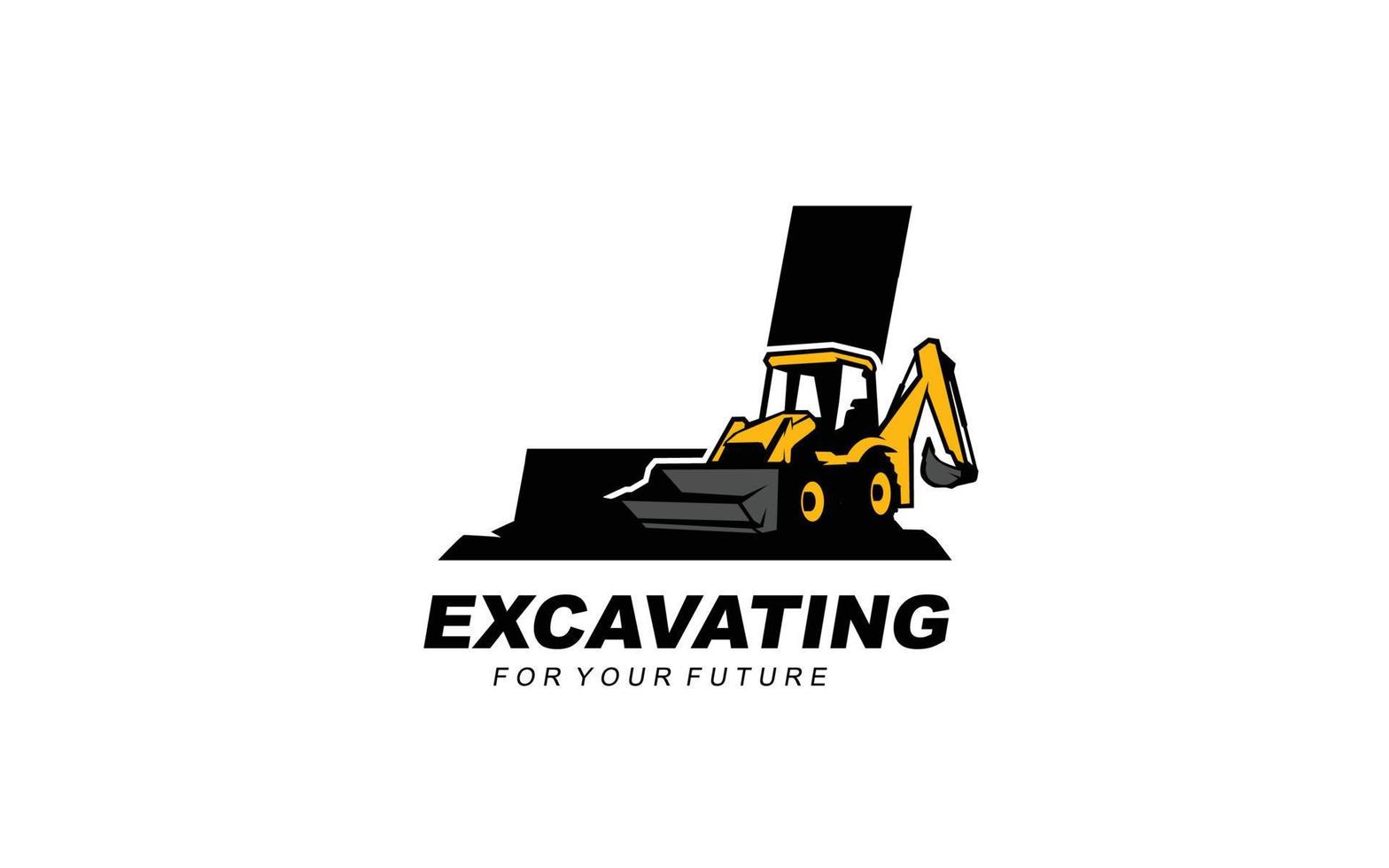 Excavadora de logotipo j para empresa constructora. ilustración de vector de plantilla de equipo pesado para su marca.