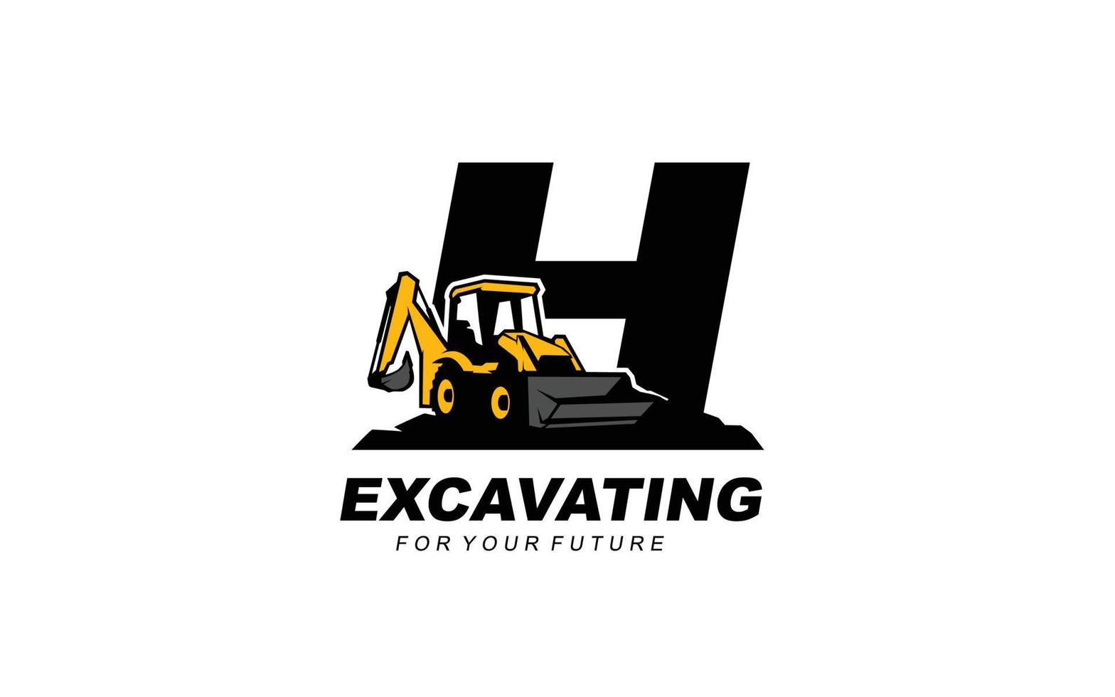 H logo excavator for construction company. Heavy equipment template vector illustration for your brand.