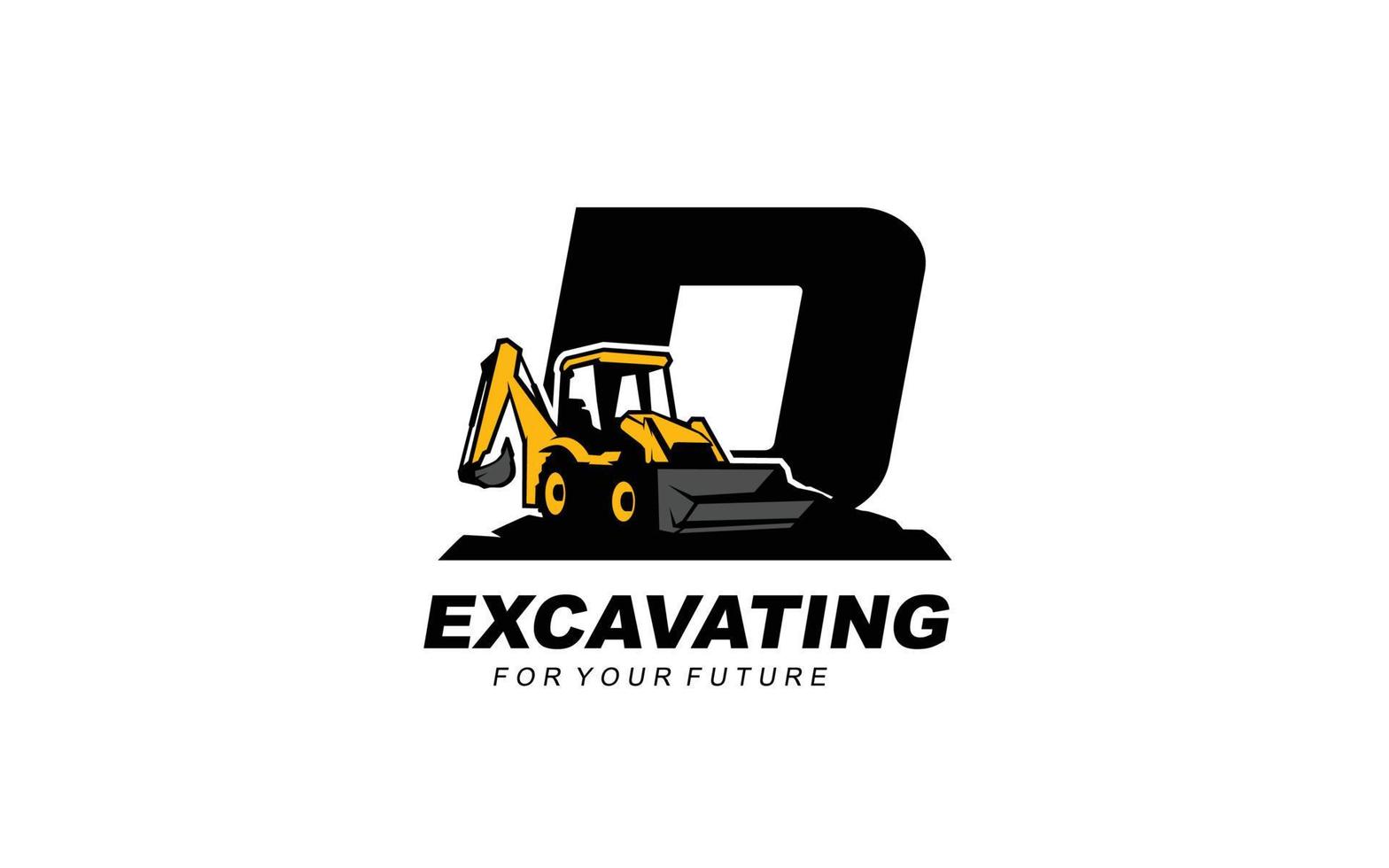 D logo excavator for construction company. Heavy equipment template vector illustration for your brand.