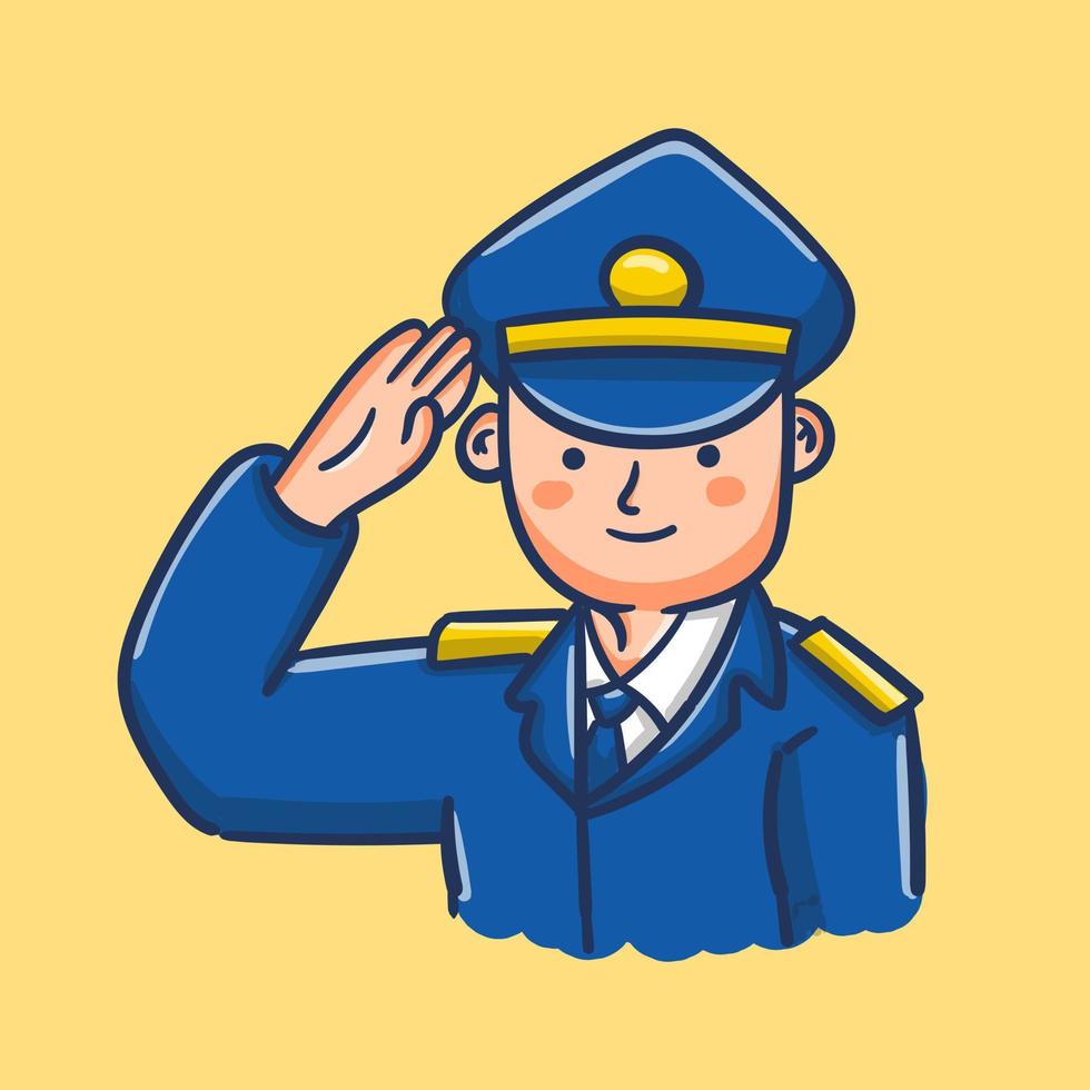 piloto de personaje de dibujos animados en fondo amarillo bueno para libros infantiles vector