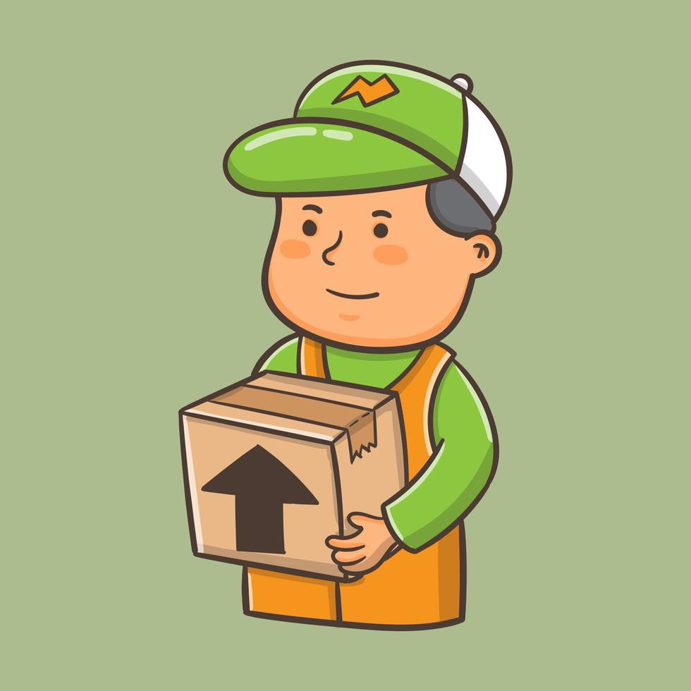 cute cartoon courier with box vector