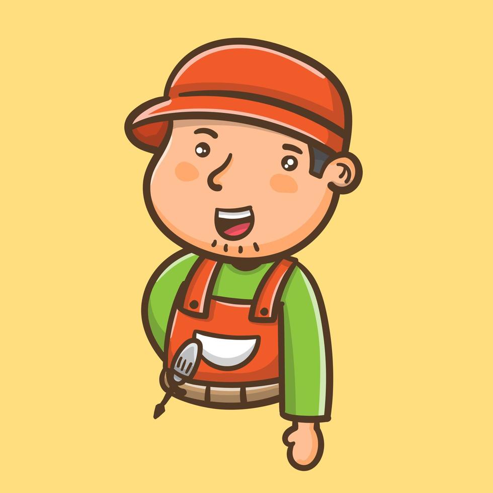 cute cartoon handyman in yellow background vector