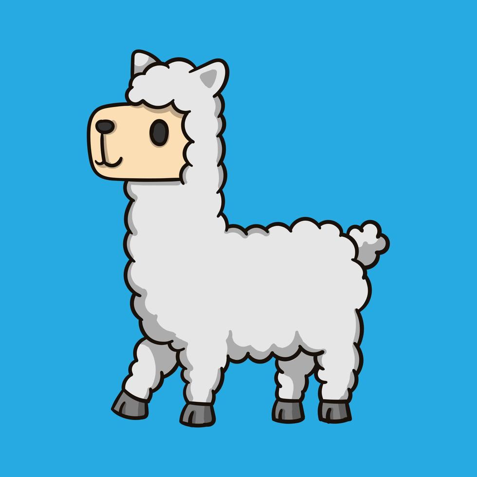 lindo animal de dibujos animados alpaca en fondo azul vector