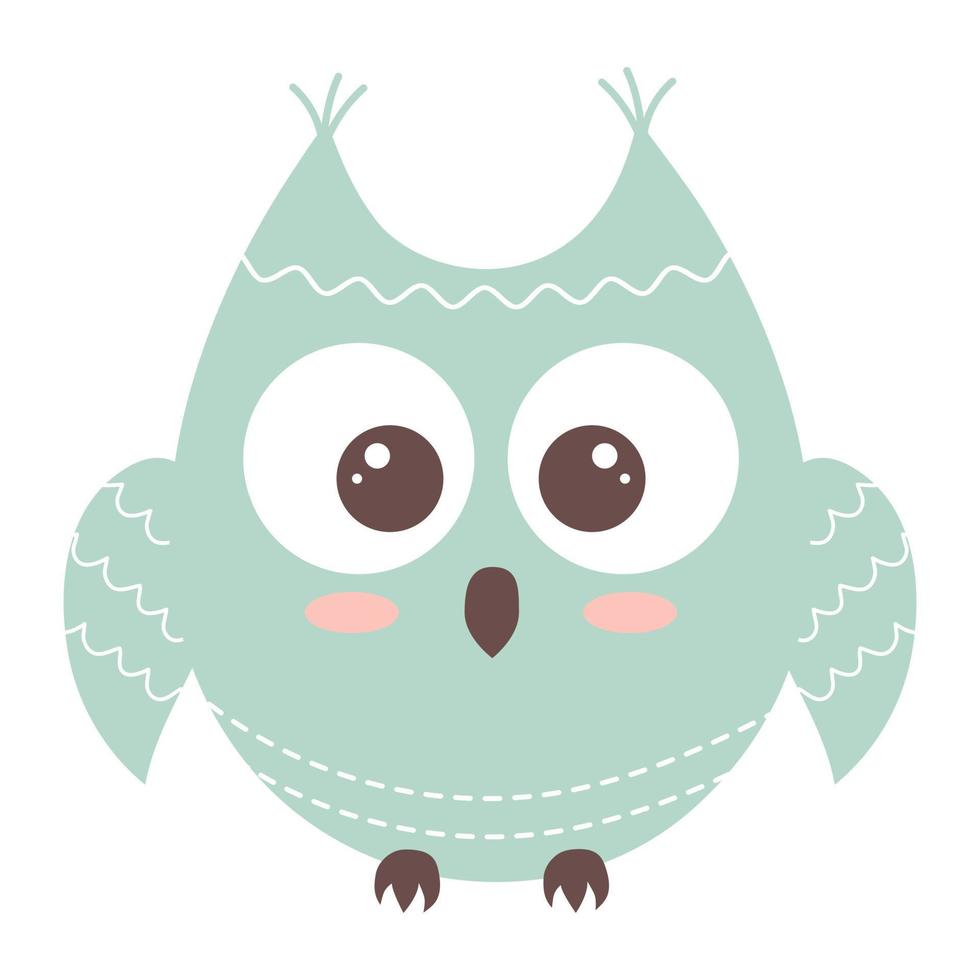 Cute funny boho owl. Forest bird cartoon character. vector