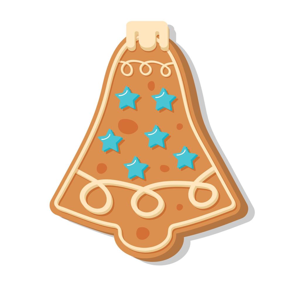 Christmas gingerbread bell. New Year decorative glazed cookie. Winter homemade sweet. vector