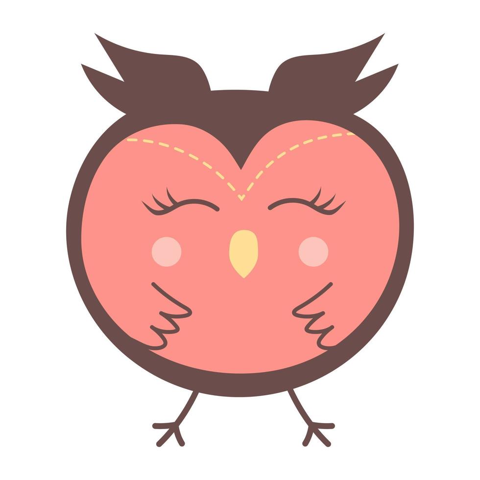 Cute funny round owl. Forest bird cartoon character. vector