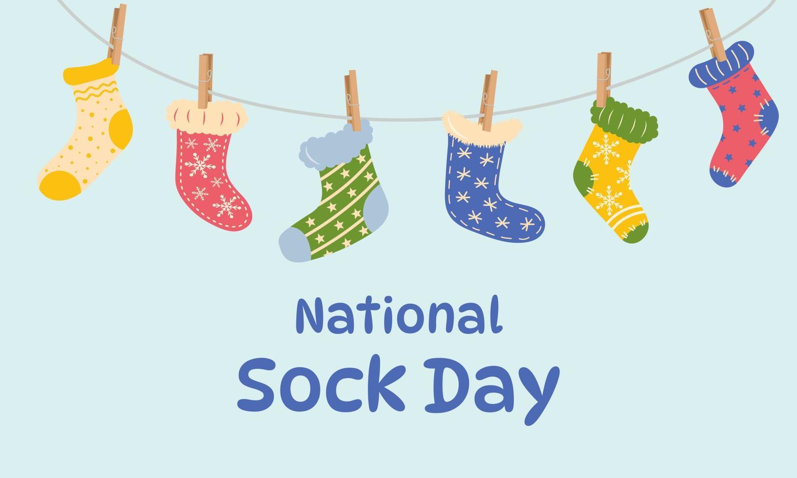 National Sock Day. Various type of colorful woolen knitted socks