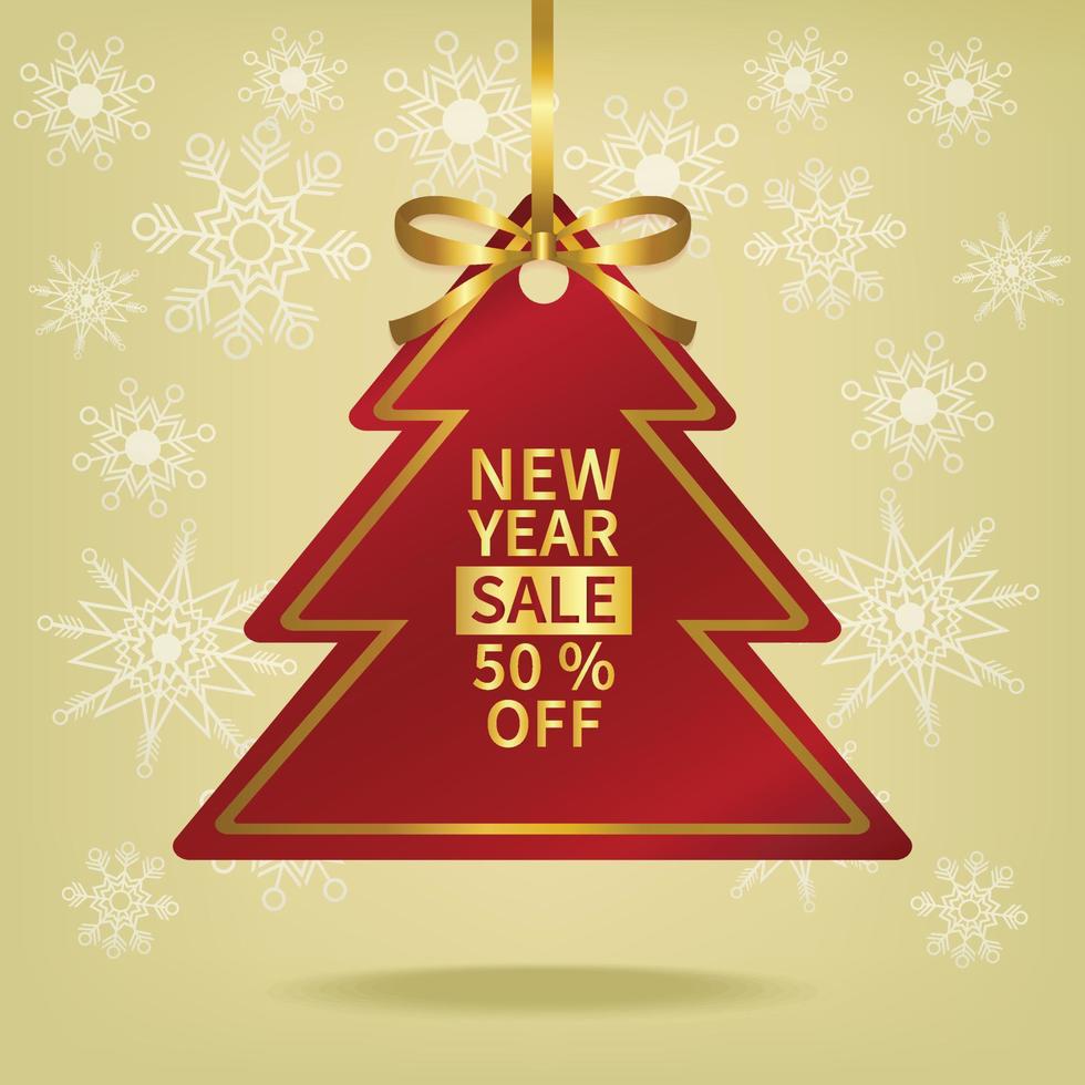 christmas sale red christmas tree price tag and gold ribbon template