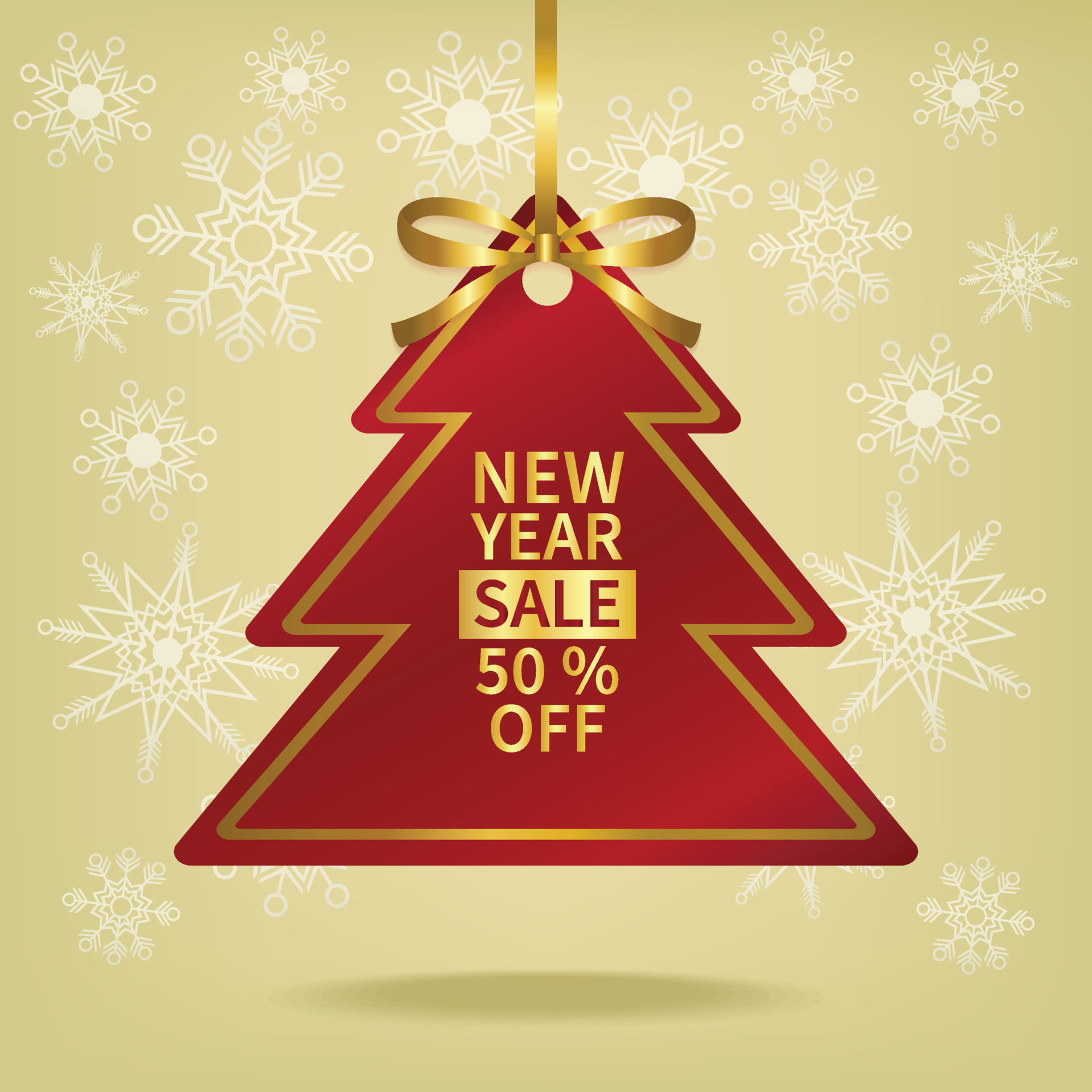 christmas sale red christmas tree price tag and gold ribbon template