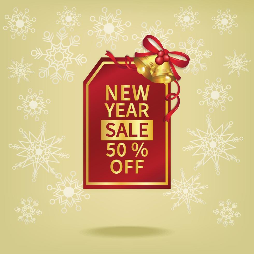 christmas sale red price tag and gold ribbon template snowflake background vector