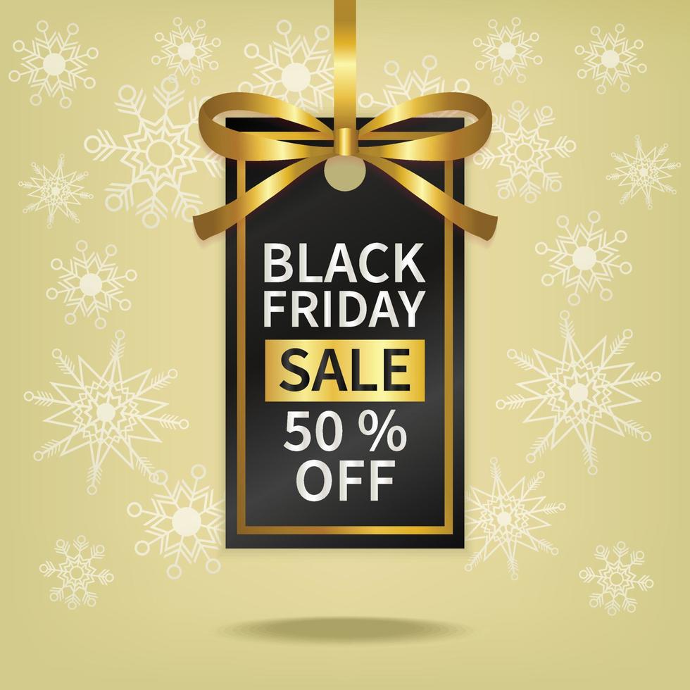 black friday sale price tag with gold ribbon design vector