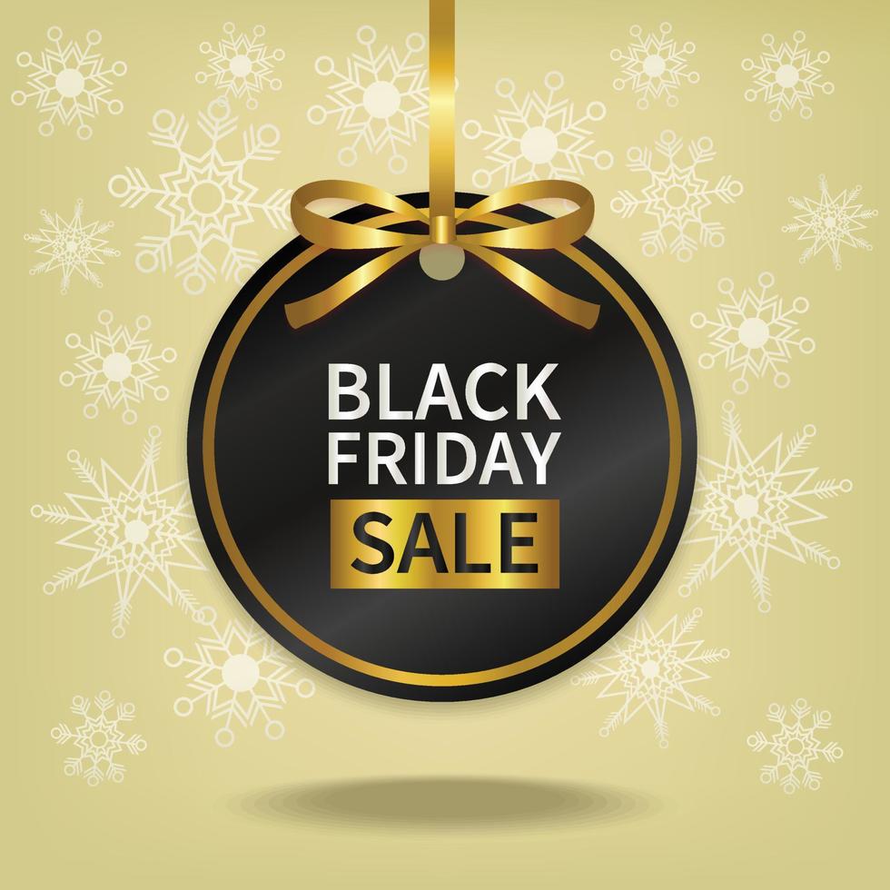 black friday sale price tag with gold ribbon snowflake background vector