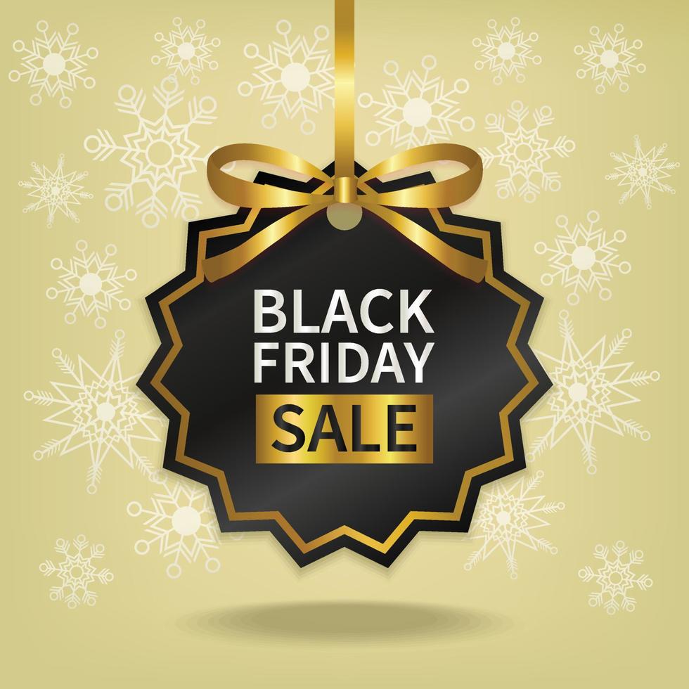 black friday sale price tag with gold ribbon snowflake background vector design