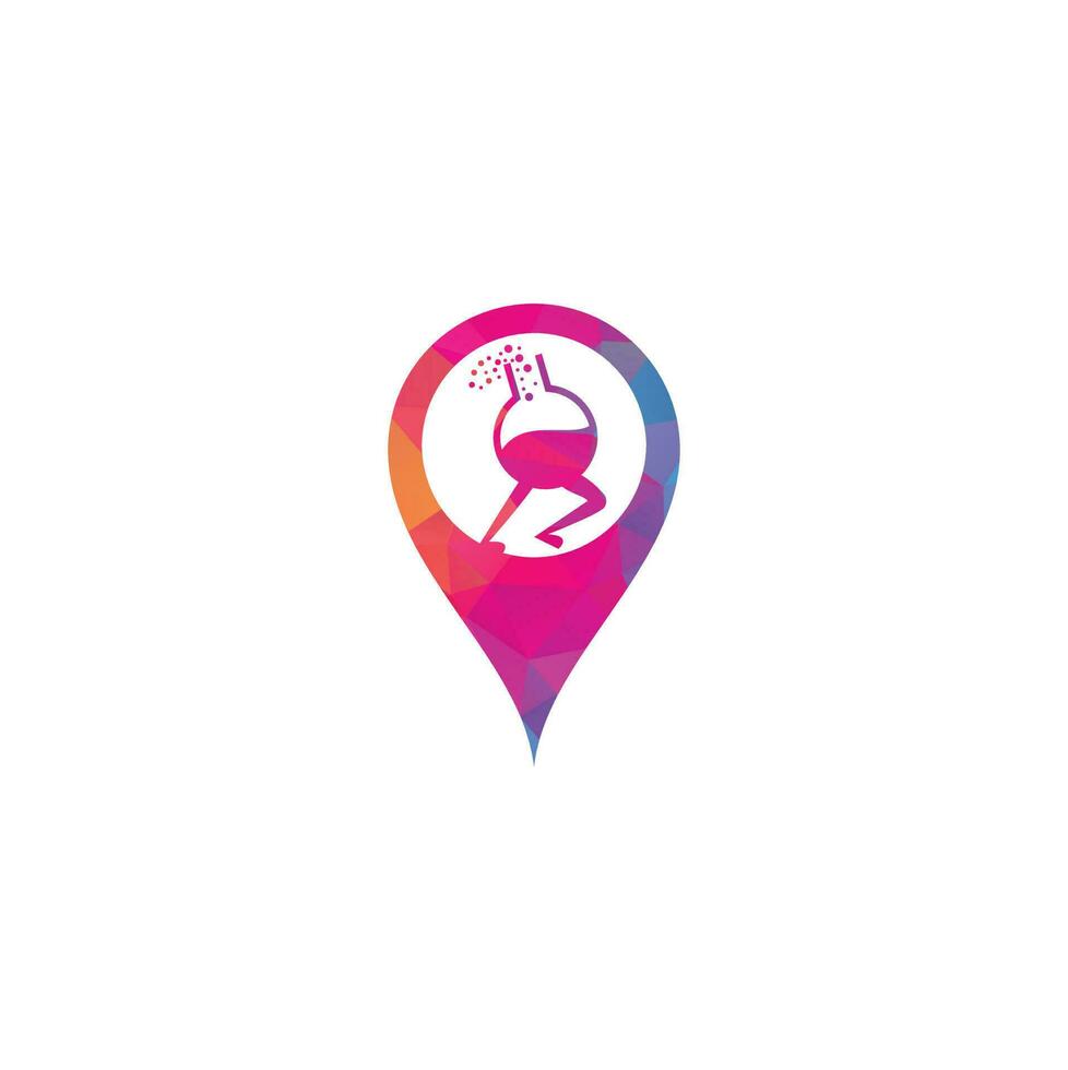 Fast Lab map pin shape concept Logo Template Design . Quick lab logo template design with a running flask. vector