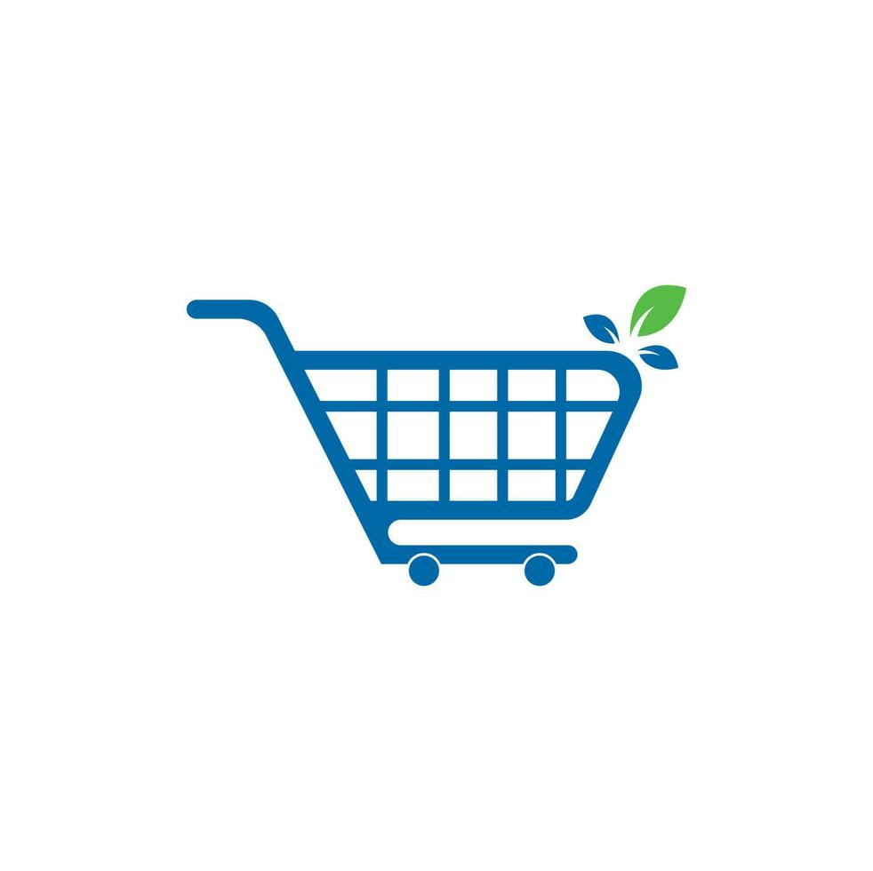Green leaf shopping cart logo design inspiration. Shopping cart and leaf professional logo design vector