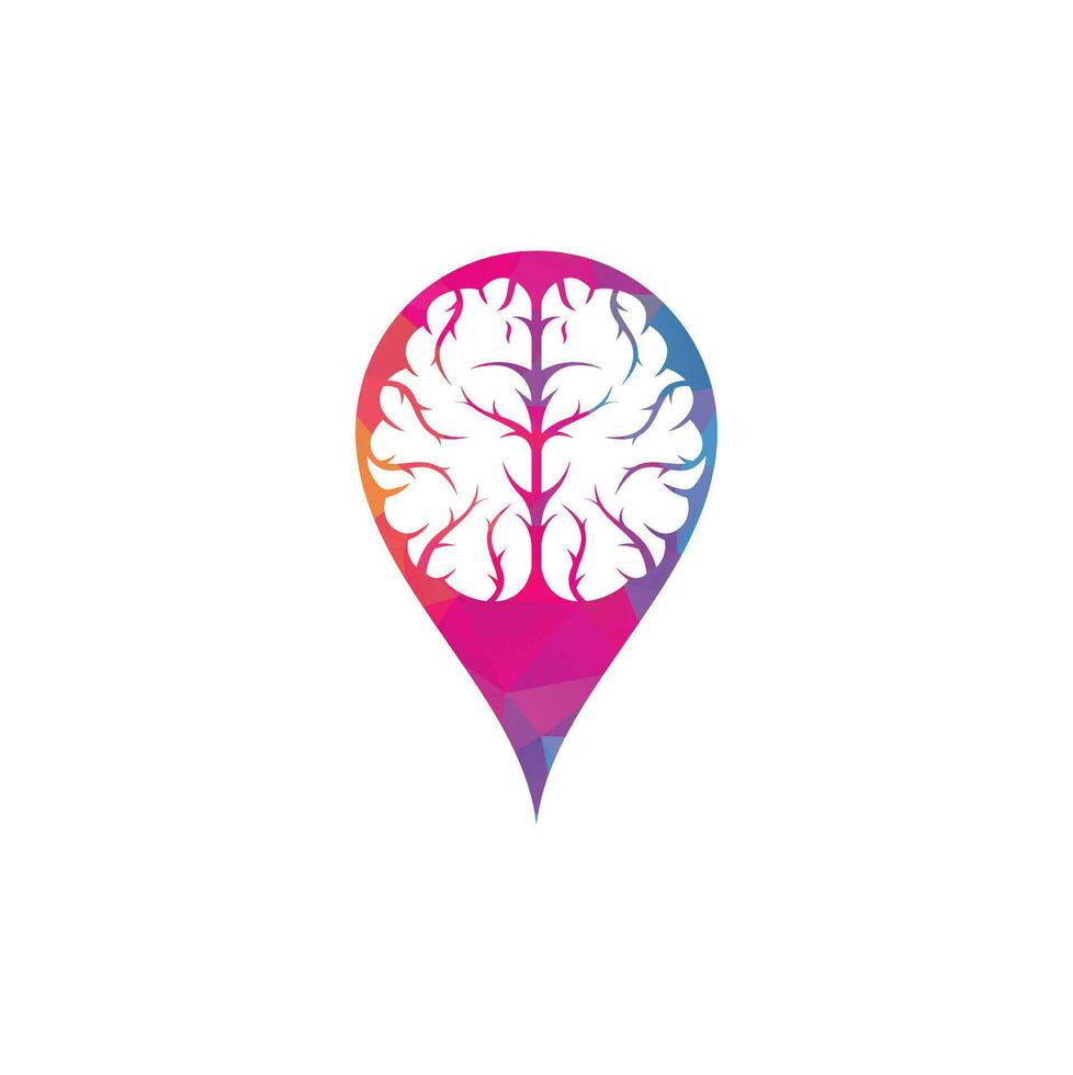 Diseño de logotipo de concepto de forma de pin de mapa cerebral. lluvia de ideas poder pensamiento cerebro logotipo icono vector