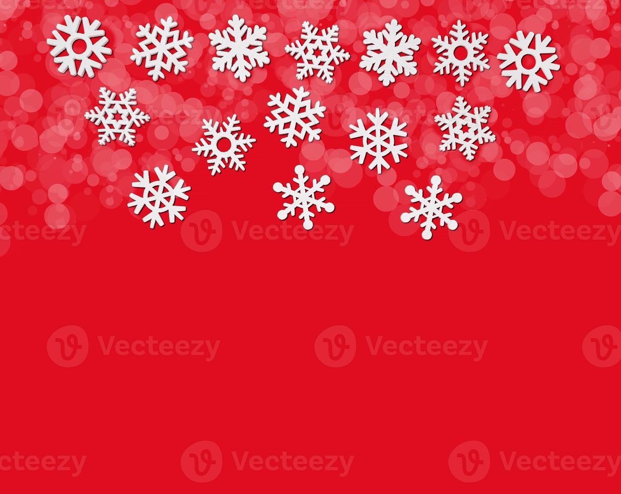 Snowflake frame on a red background, Christmas holiday composition top view, copy space photo
