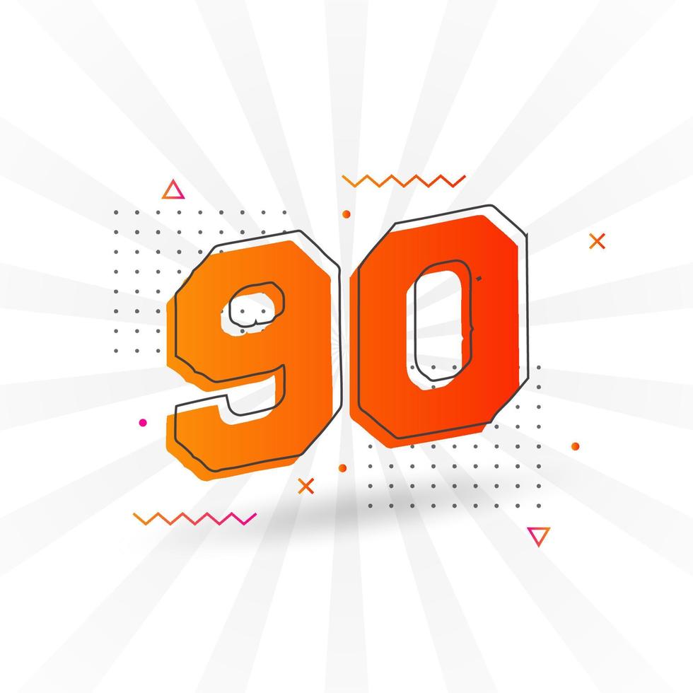 90 number vector font alphabet. Number 90 with decorative element stock vector