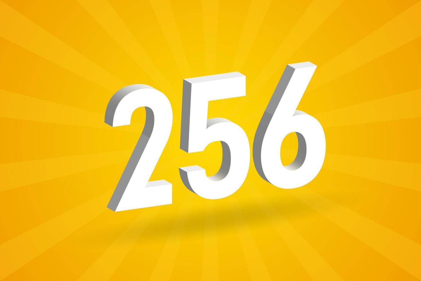 Alfabeto de fuente de número 3d 256. blanco 3d número 256 con fondo amarillo vector