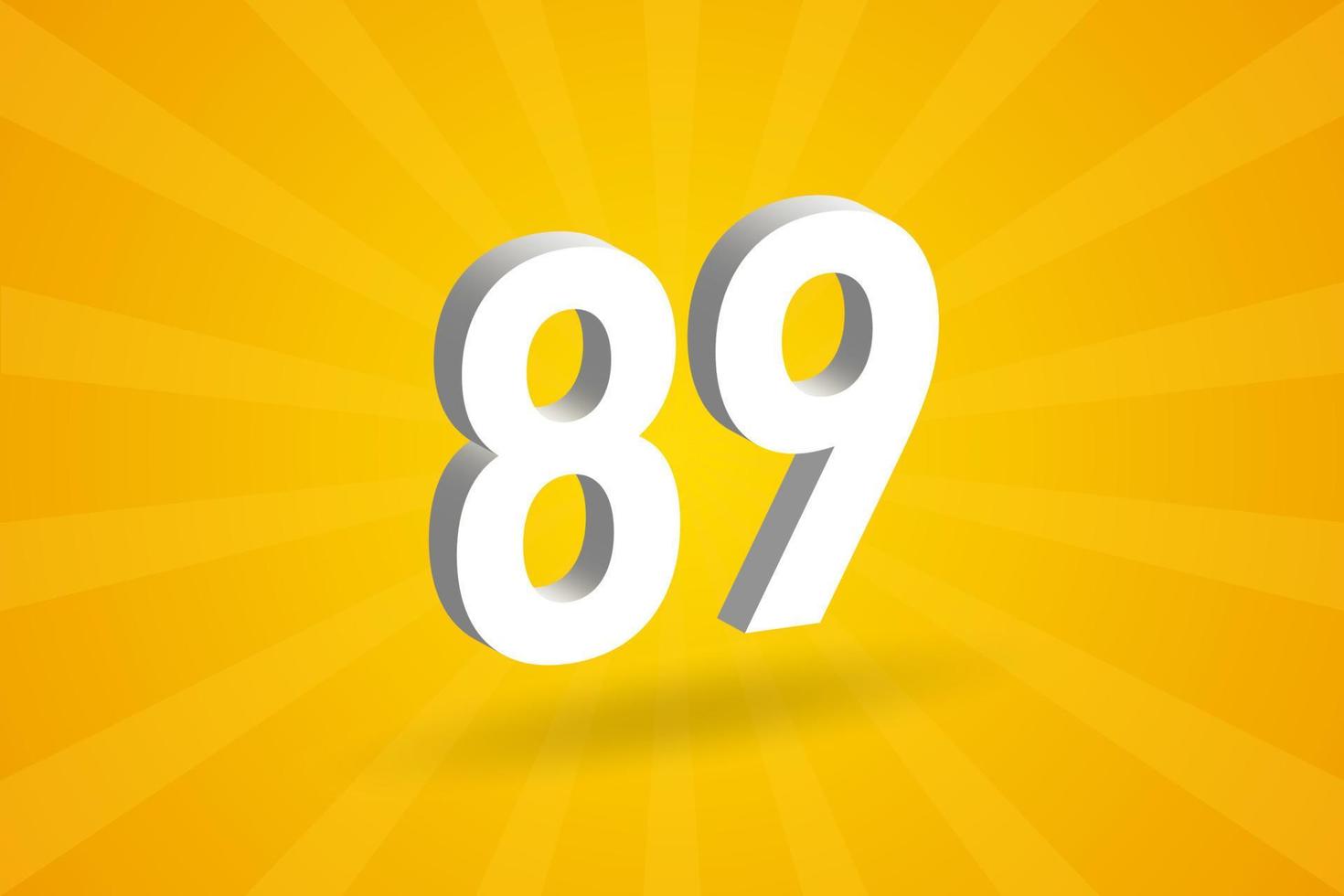 3D 89 number font alphabet. White 3D Number 89 with yellow background vector