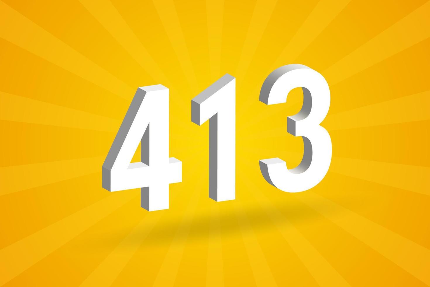 3D 413 number font alphabet. White 3D Number 413 with yellow background vector